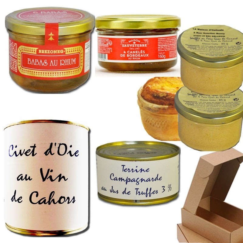 Coffret Cadeau Gourmet : Terrine, Rillettes, Foie gras & confit